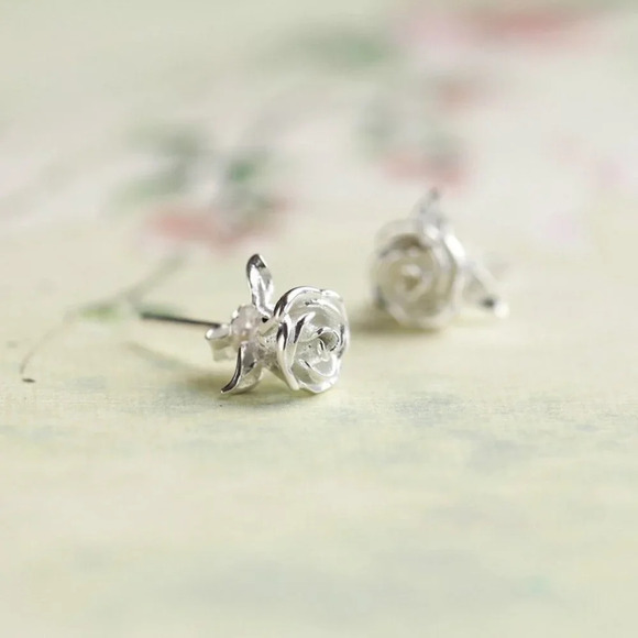 Colorful Rose Flower Beautiful Stud Earrings for Women, EVGG1047 - Picture 3 of 3